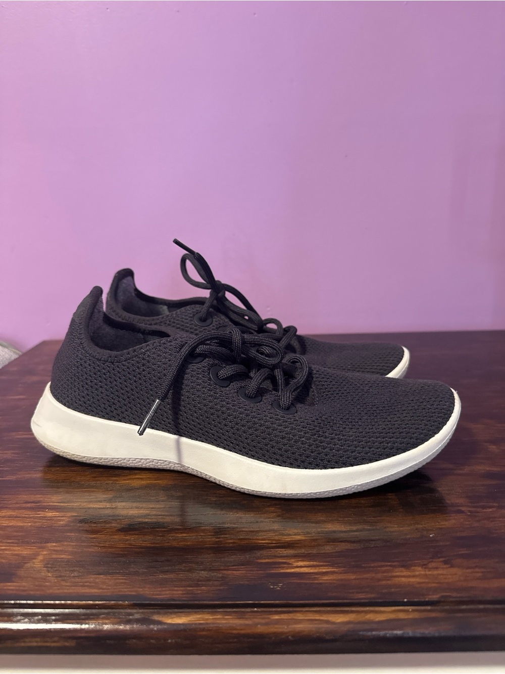 allbirds Black Knit Lace-Up Casual Sneakers with White Sole